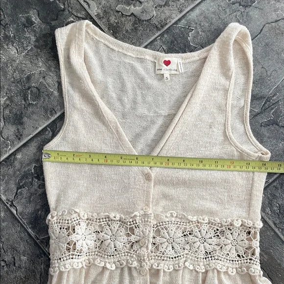 ONE CLOTHING Sleeveless Crochet Cream Knit Maxi Duster Button Resortwear Sweater - Picture 8 of 13